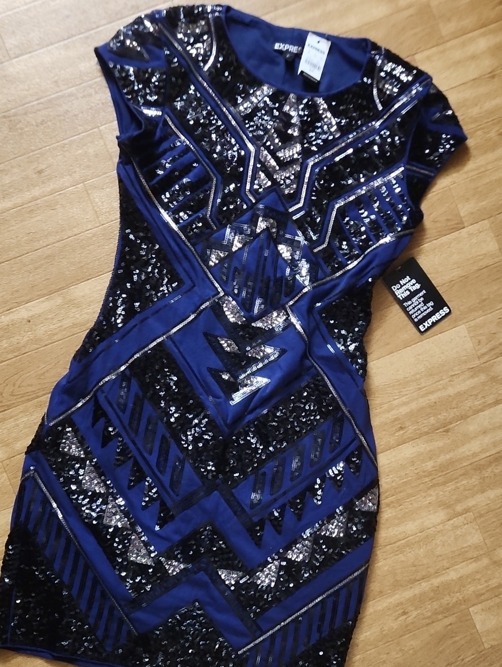 Express Royal Blue and Black Sequin Mini Dress